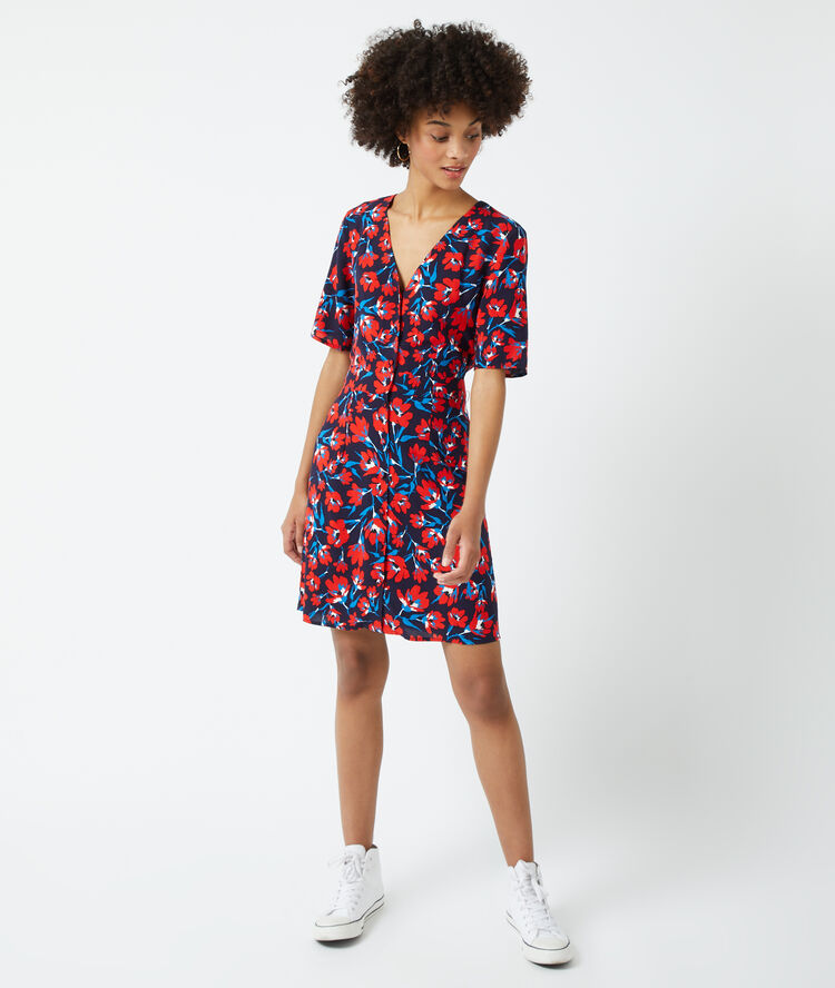 Robe boutonnée à imprimé marine.