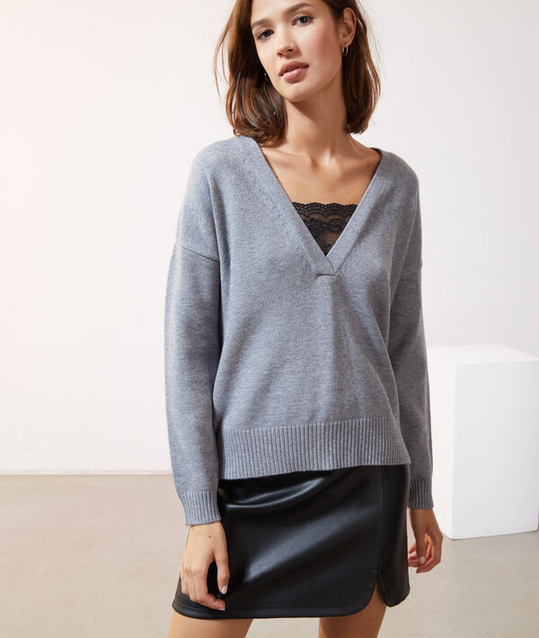 Pull col v détails dentelle Pull col v détails dentelle