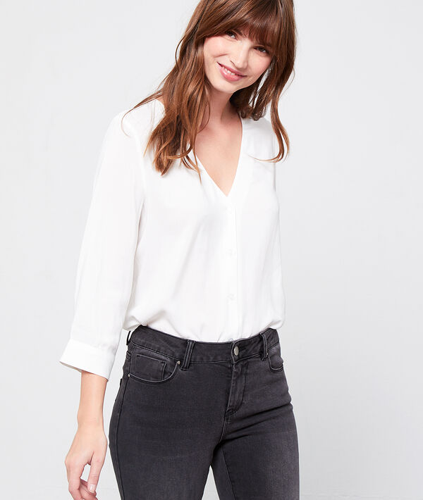Blouse col v boutonnée blanc.