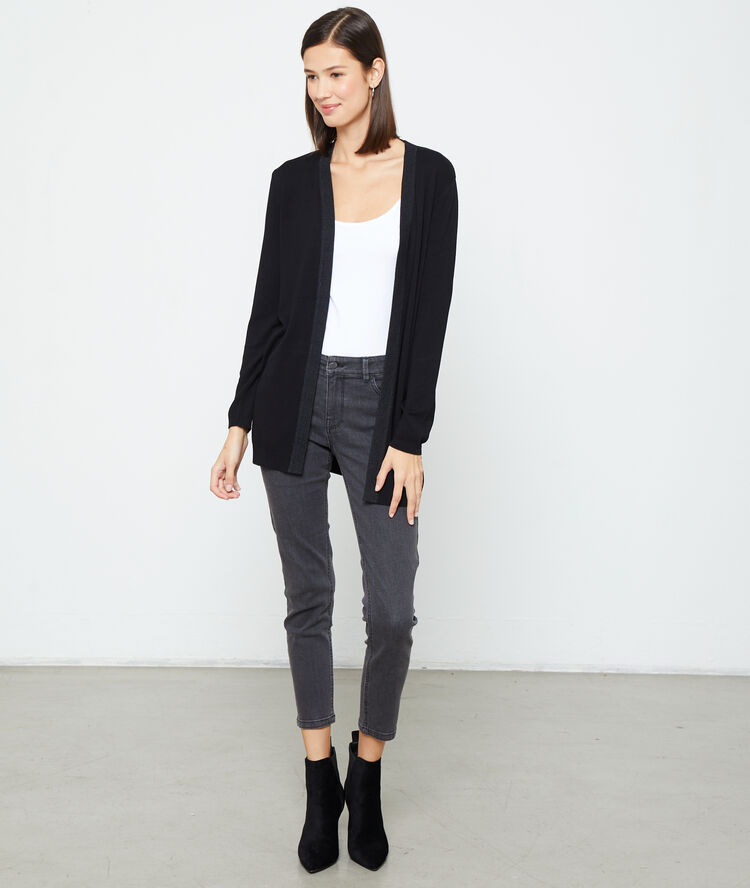 Gilet long en maille fine noir.