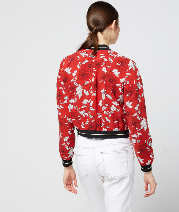 Bomber à imprimé floral rouge.