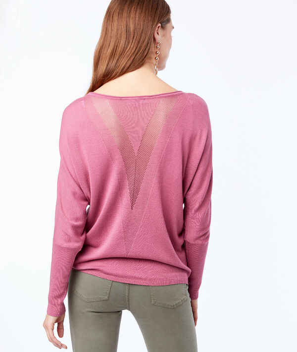 Pull décolleté et dos ajourés vieux rose.