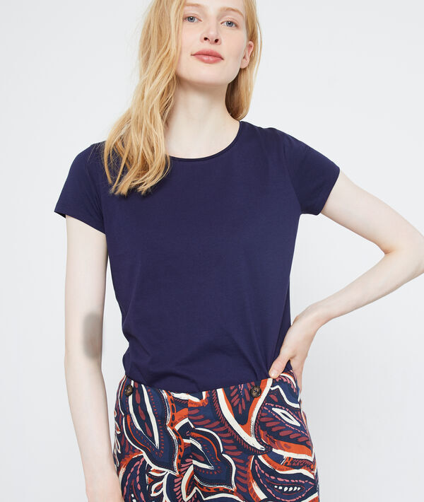 T-shirt col rond en coton marine.