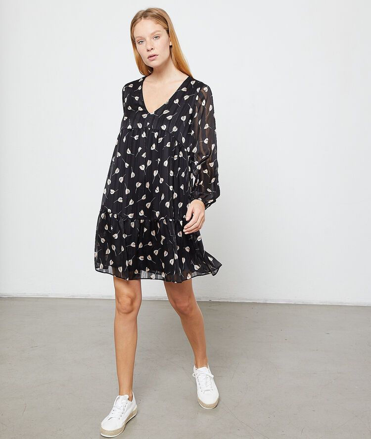 Robe fluide imprimé fleuri noir.