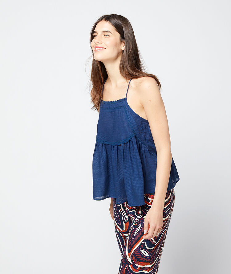 Top à bretelles fines en coton cobalt.
