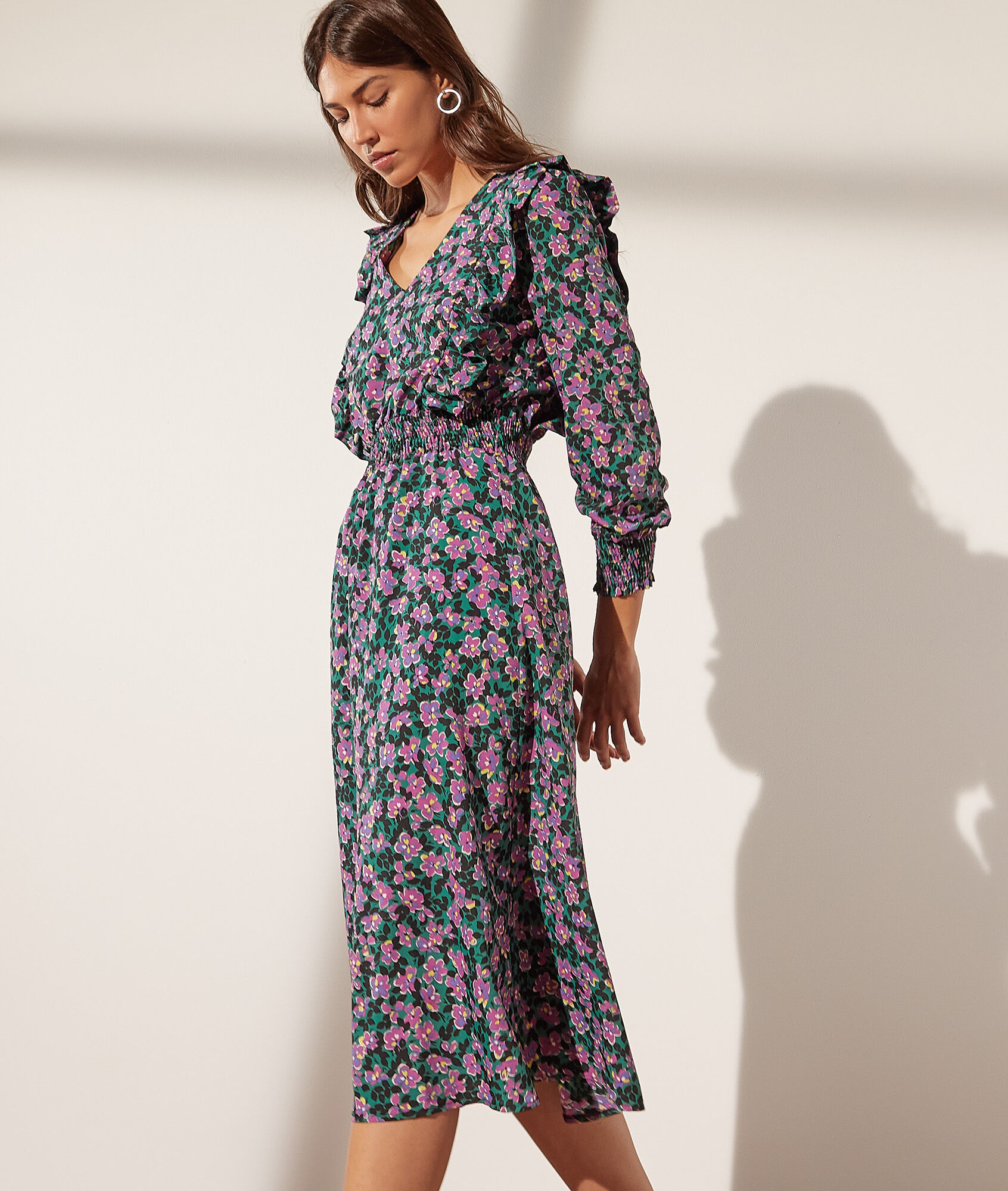 Robe taille smockée imprimé fleuri - June - 34 - Vert - Femme - Etam