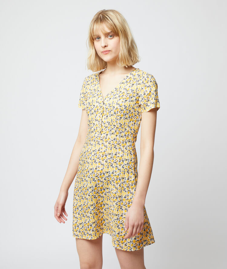 Robe fluide imprimé fleuri ecru.