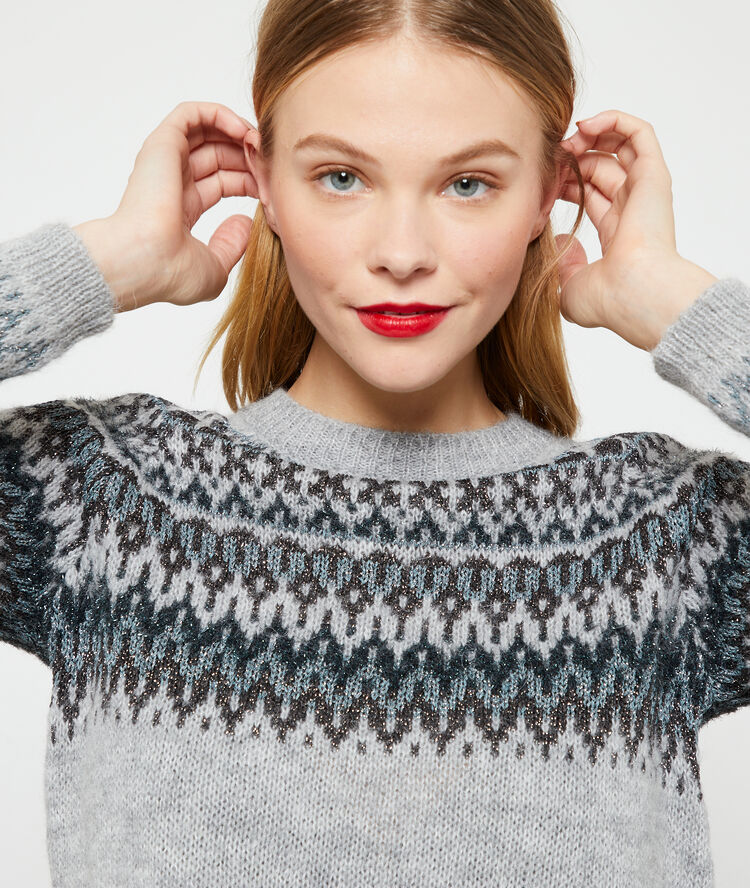 Pull italien jacquard gris chine clair.