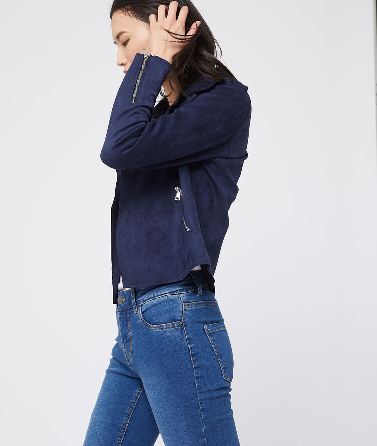 Veste de biker effet daim marine.