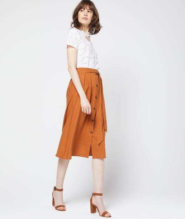 Jupe midi boutonnée orge.