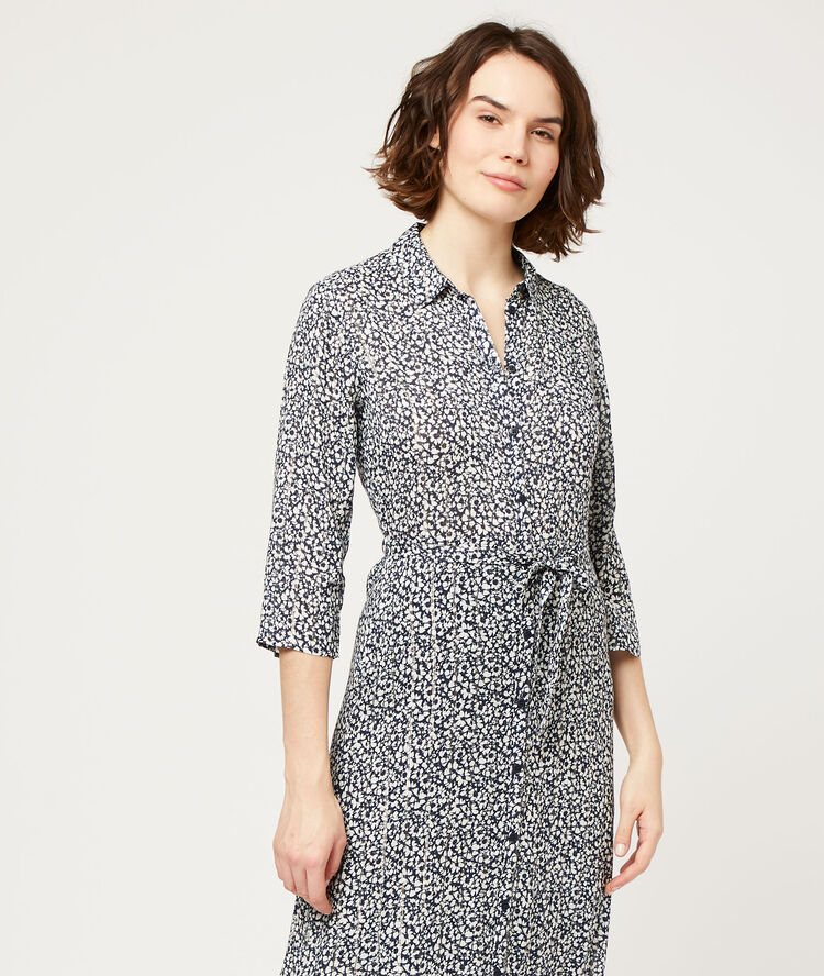 Robe longue à imprimé fleuri marine.