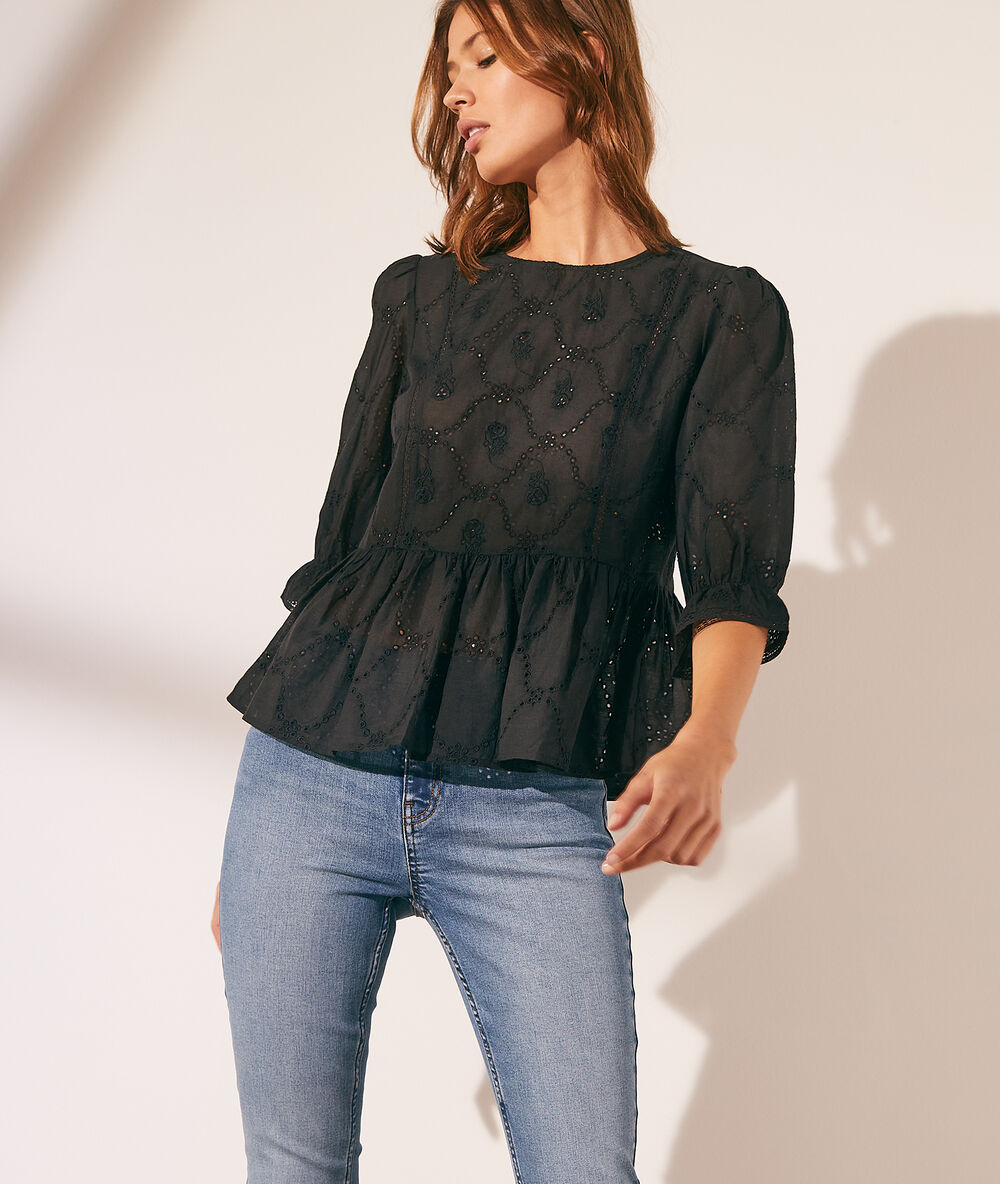Blouse avec broderie anglaise noir.