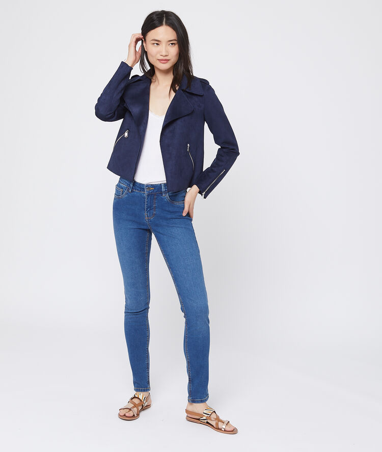 Veste de biker effet daim marine.