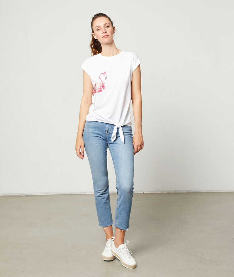T-shirt sérigraphie flamant rose blanc.