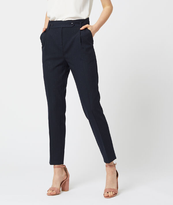 Pantalon cigarette à rayures et fils métallisés Pantalon cigarette à rayures et fils métallisés