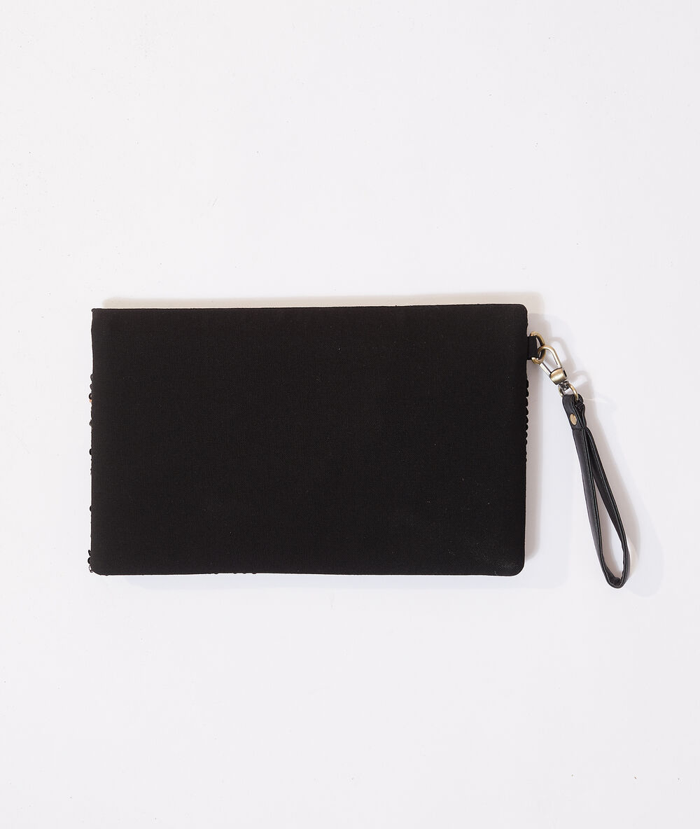 Sac pochette à sequins noir.