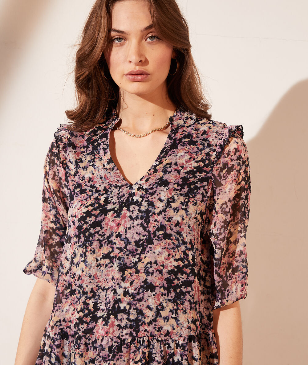 Robe imprimé fleuri 2 en 1 - brassière intégrée marine.