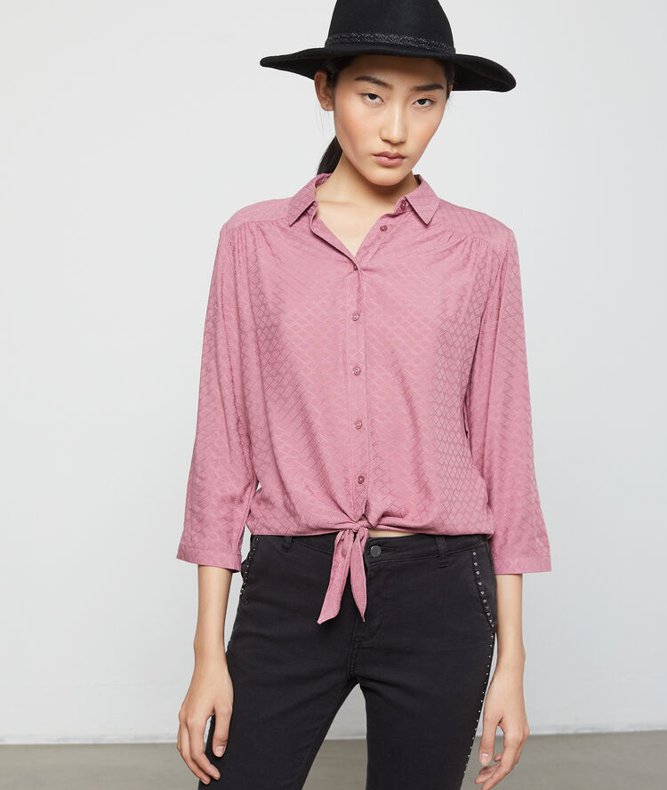 Chemisier noué à motifs jacquard vieux rose.