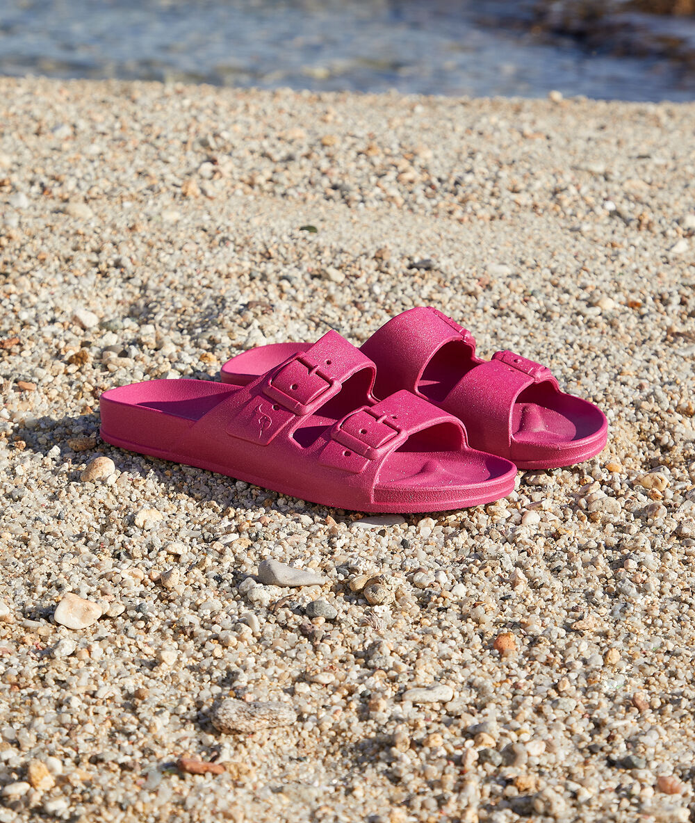 Sandales à paillettes amethyste.