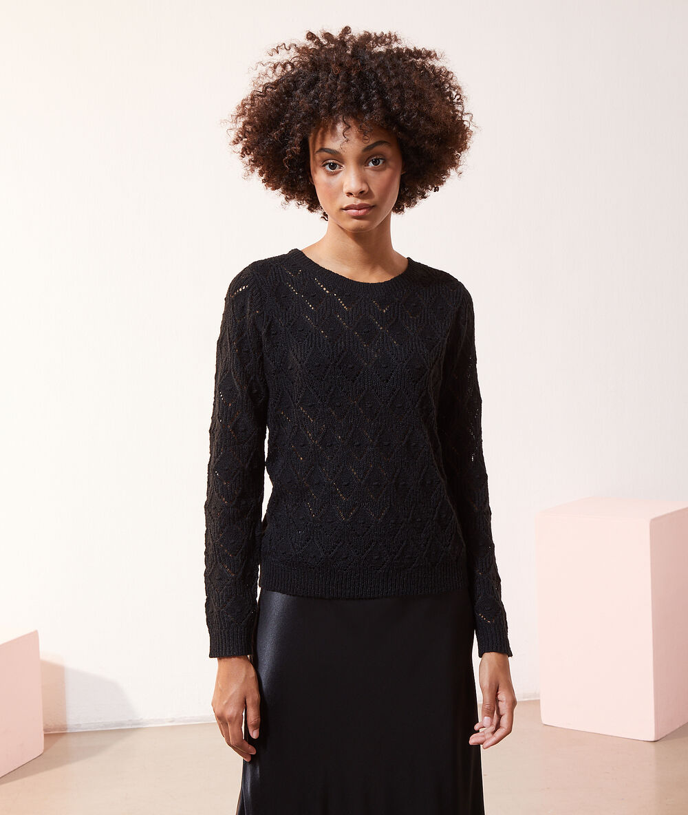 Pull maille pointelle noué au dos noir.