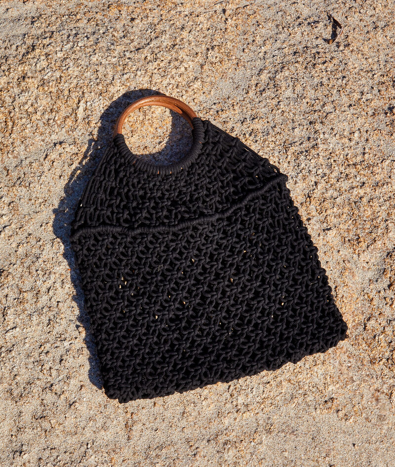 sac filet crochet anses en bois flane noir etam