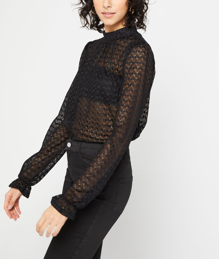 Top effet transparent en guipure noir.