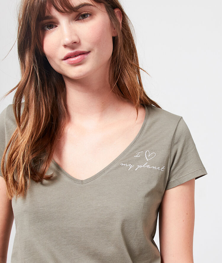 T-shirt coton bio "i ♡ my planet" kaki.
