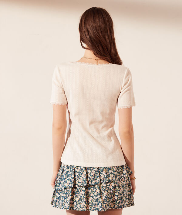 T-shirt pointelle en coton bio détails en dentelle T-shirt pointelle en coton bio détails en dentelle