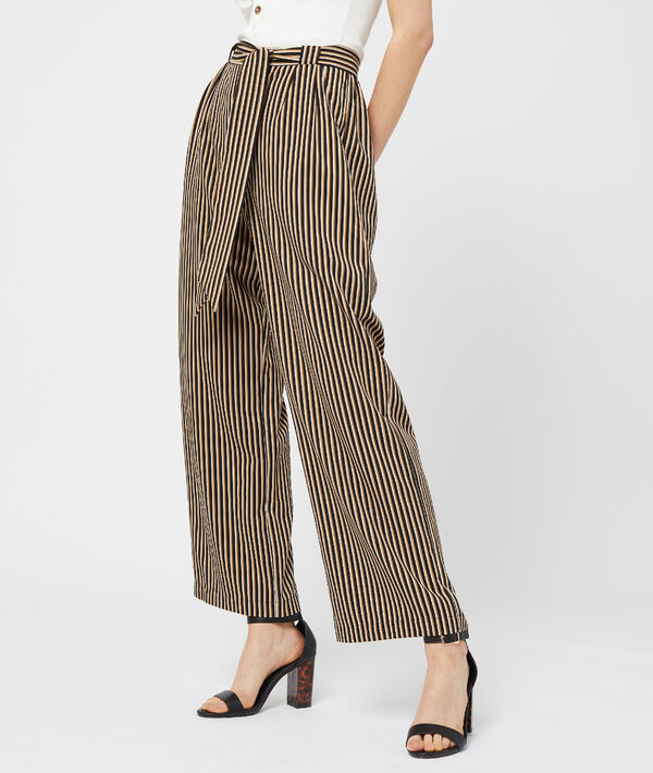 Pantalon large ceinturé à rayures Pantalon large ceinturé à rayures