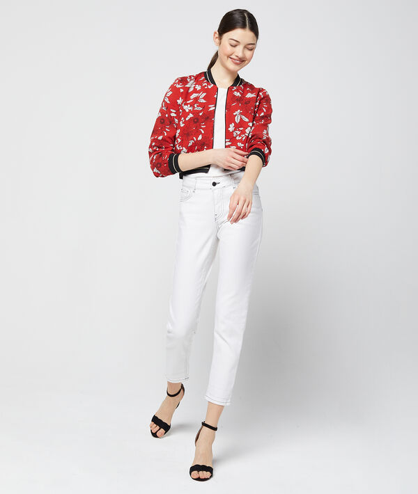 Bomber à imprimé floral rouge.