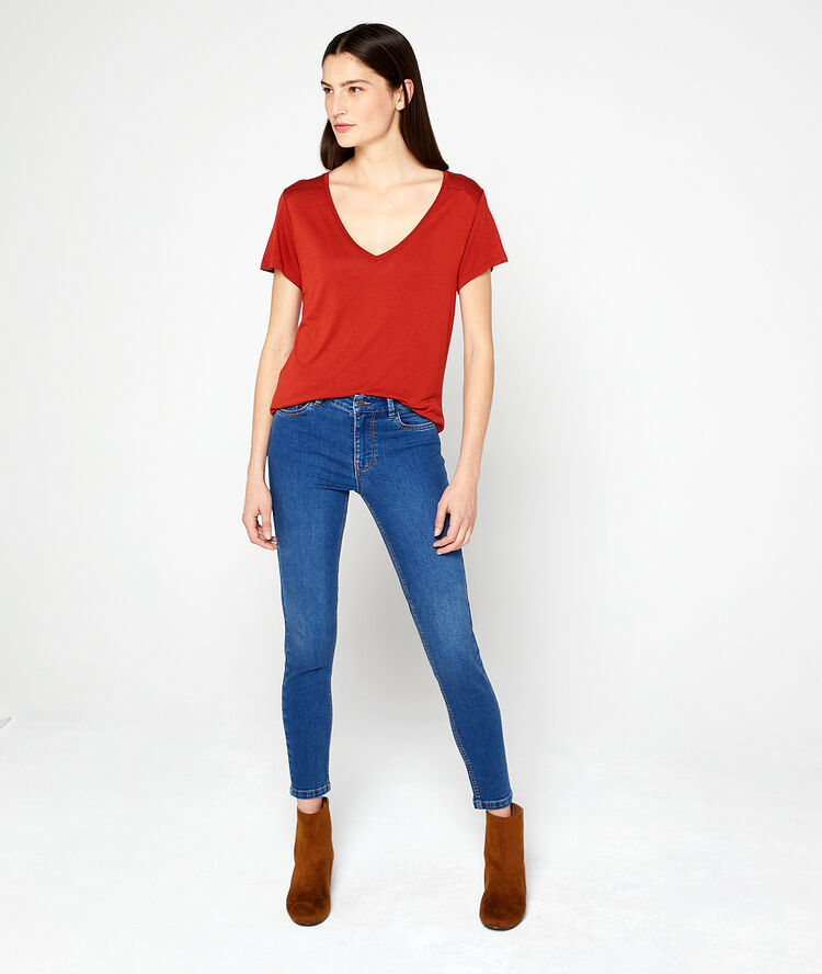 T-shirt col v brique.