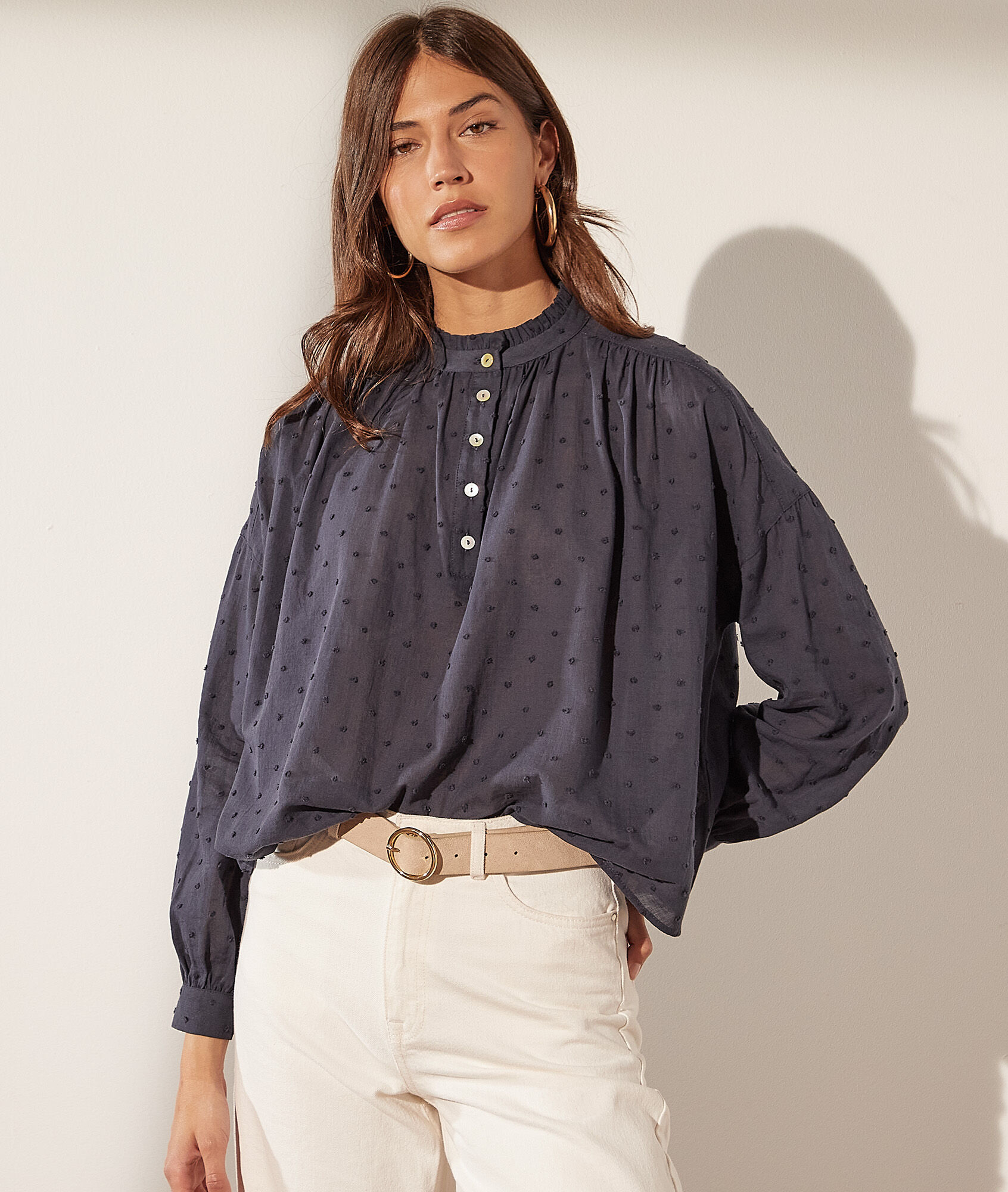 Blouse plumetis - Milane - 34 - Bleu - Femme - Etam