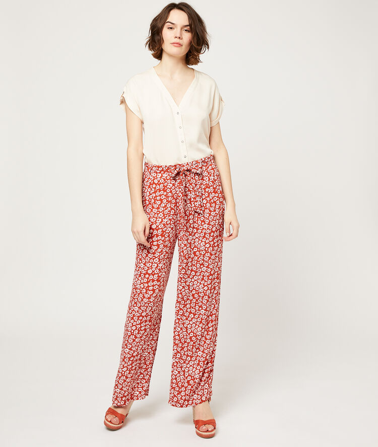 Pantalon large fleuri tomette.