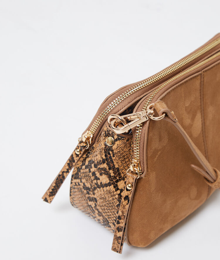 Sac besace effet daim et serpent camel.
