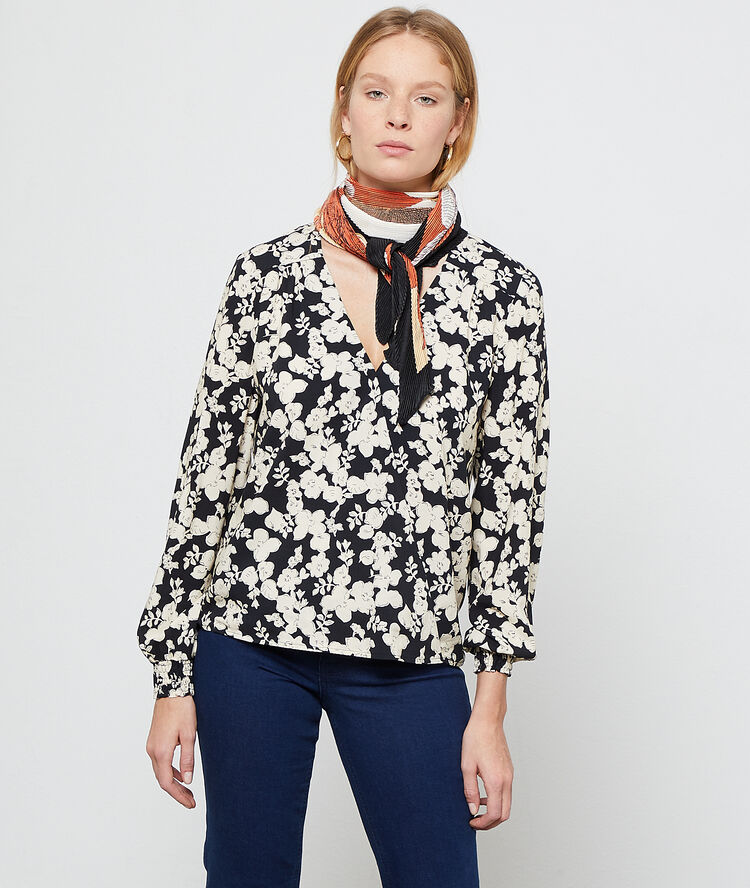 Blouse imprimé fleuri noir.