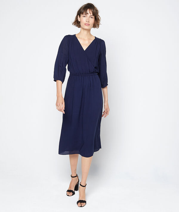 Robe longue cache-coeur marine.