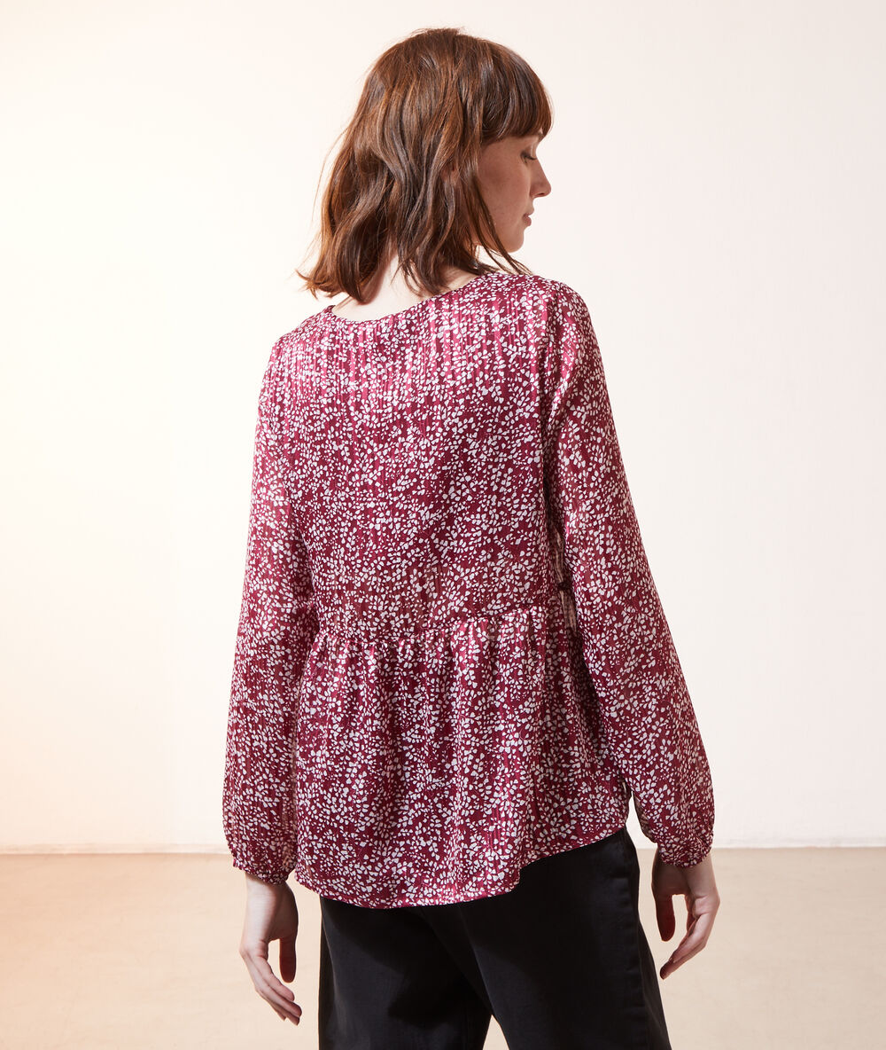 Blouse fluide imprimée 2 en 1 - brassière intégrée bordeaux.