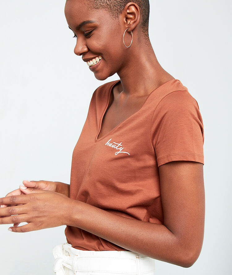 T-shirt brodé "beauty" savane.