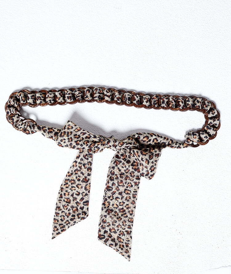 Ceinture foulard léopard à boucles ambrées camel.