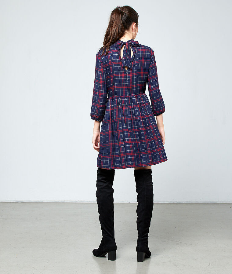 Robe dos nou&eacute; &agrave; carreaux marine.