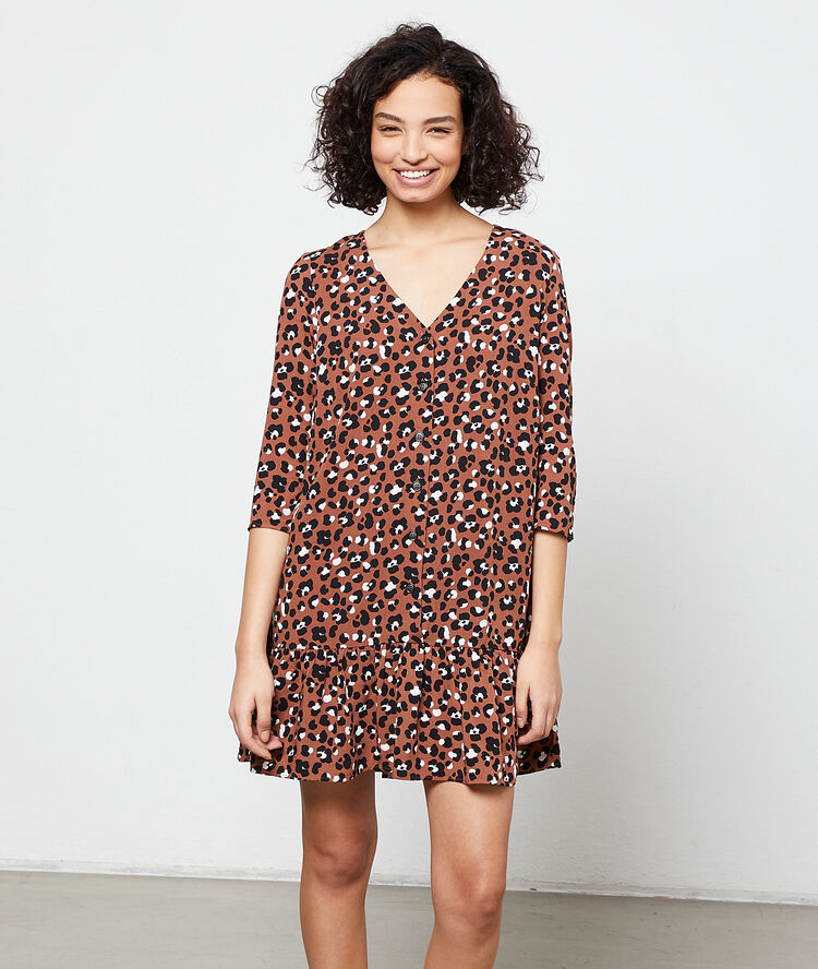 Robe fluide imprimé léopard terre.