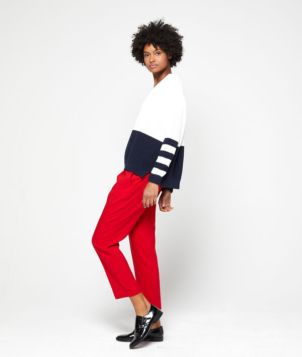 Pull à rayures en grosse maille ecru.