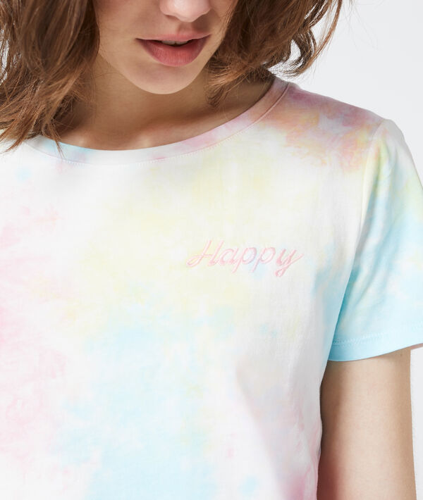 T-shirt brodé "happy" tie and dye rose pale.