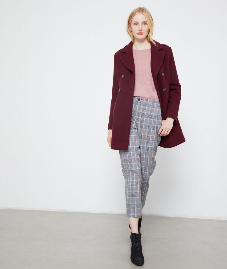 Pantalon carotte à imprimé tartan noir.