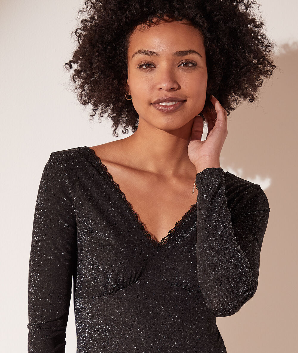 Body pailleté décolleté dentelle noir.