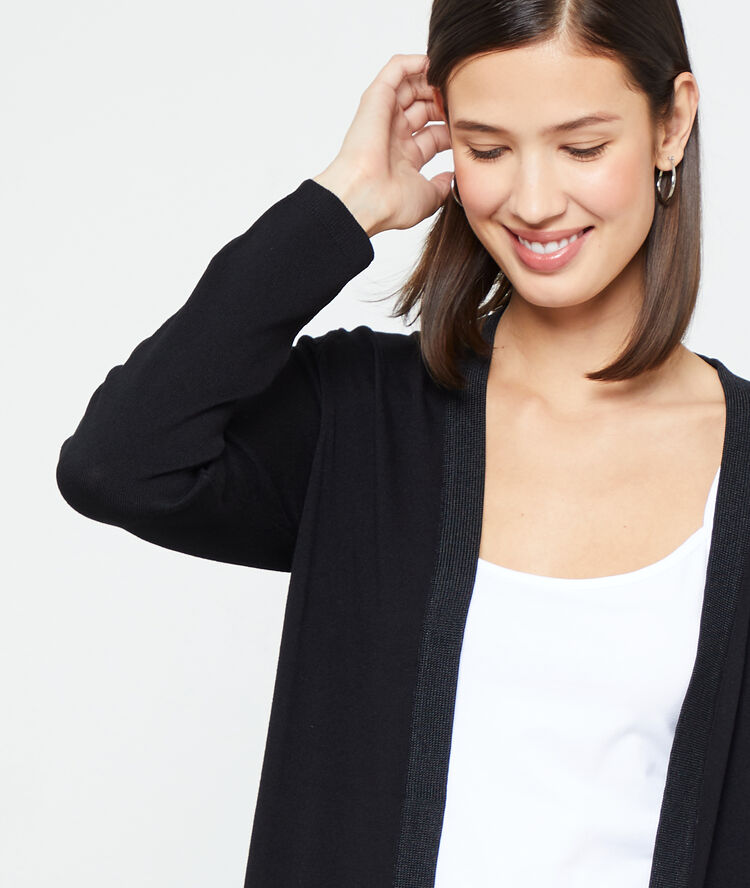 Gilet long en maille fine noir.