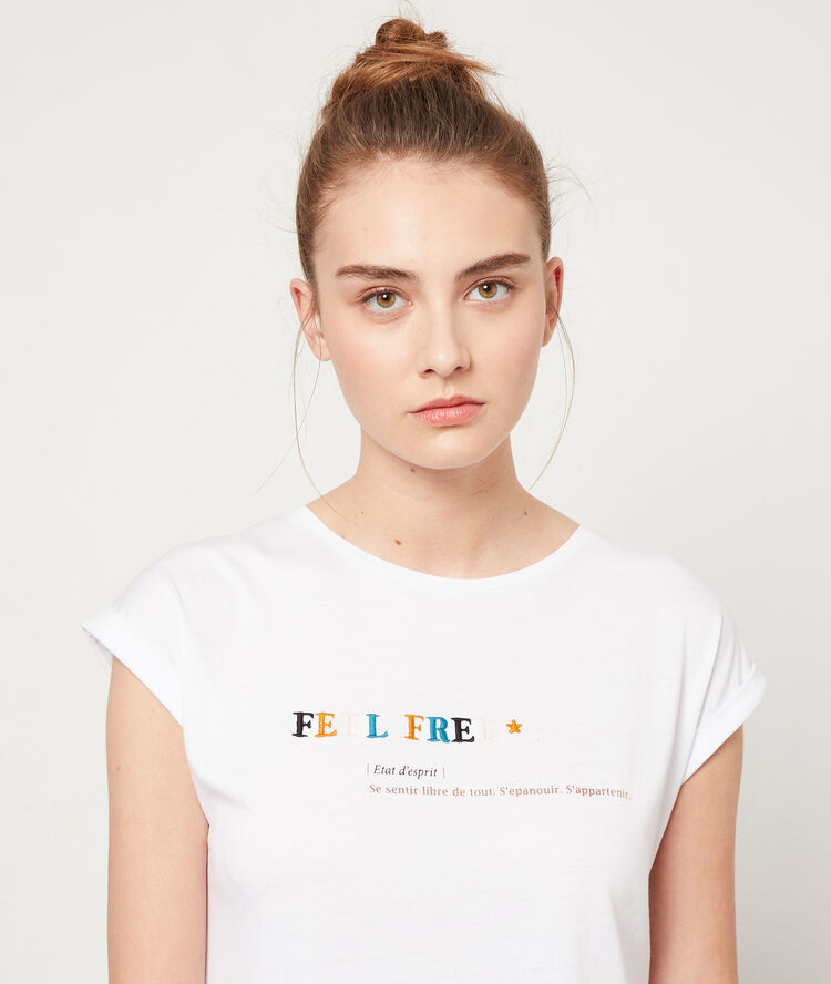 T-shirt brodé "feel free" blanc.