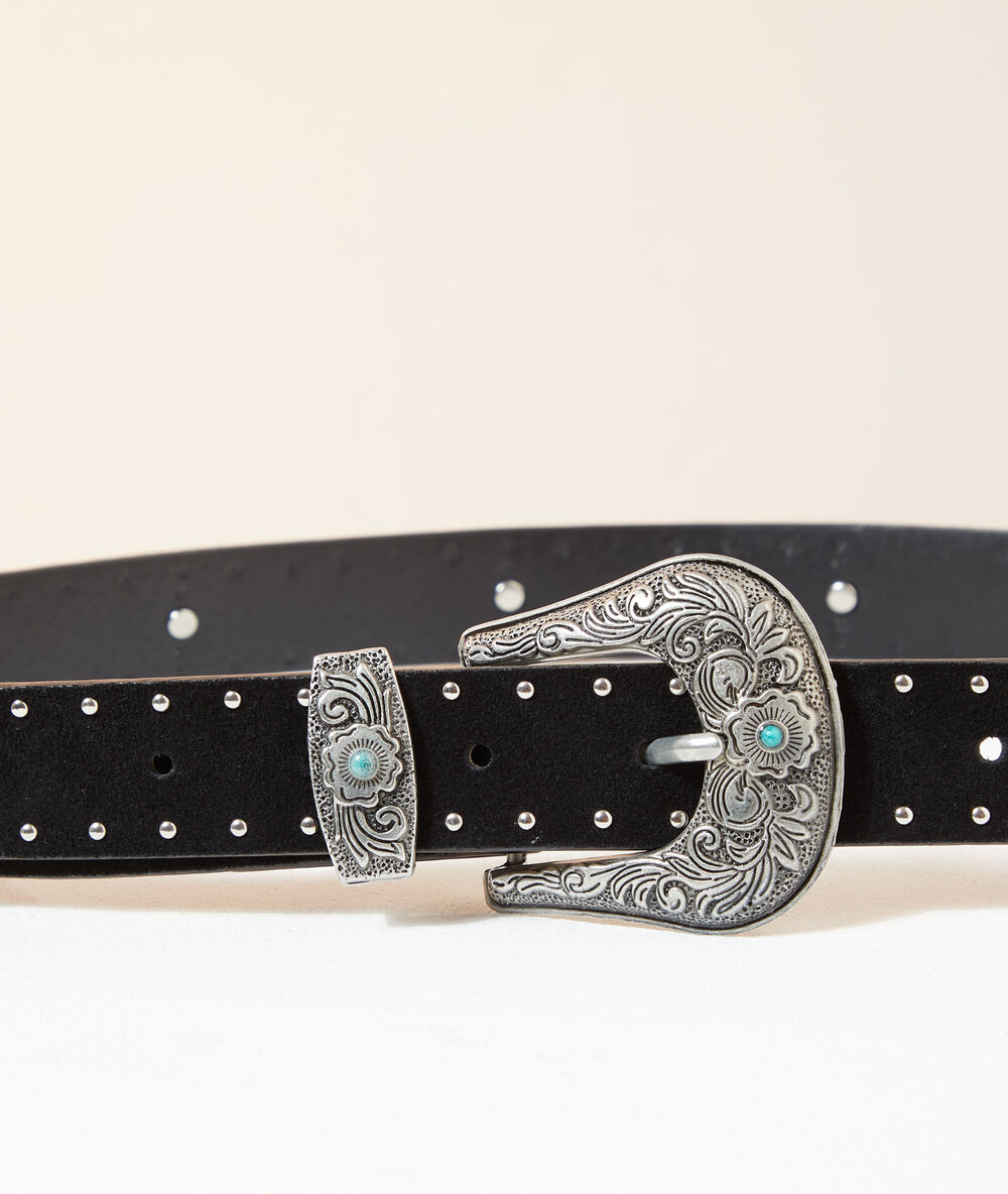 Ceinture en croûte de cuir noir.