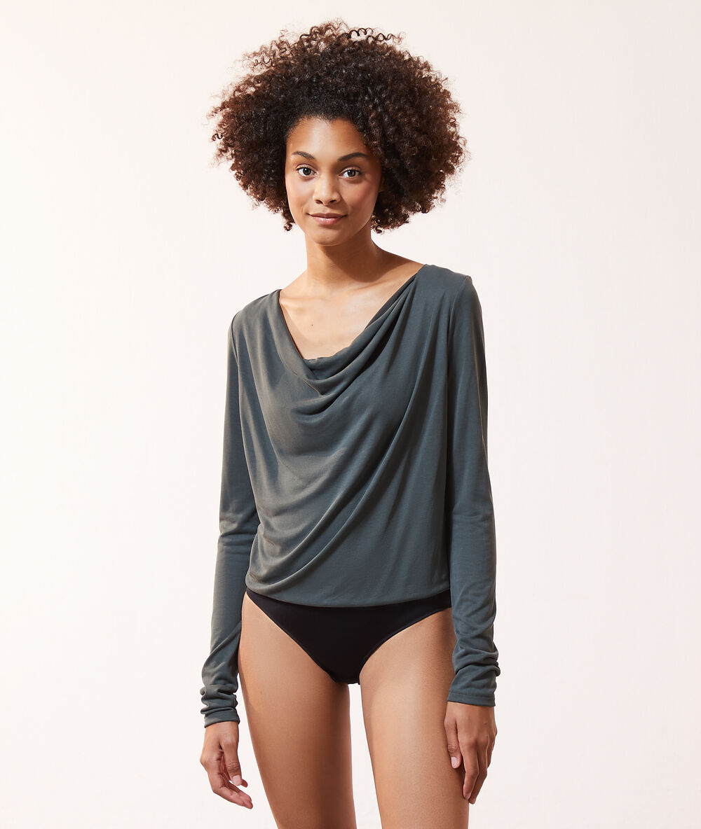 Body col bénitier 2 en 1 - brassière intégrée vert foret.