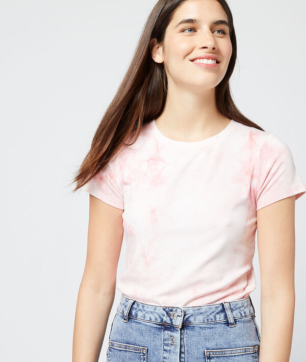 T-shirt à imprimé tie and dye rose pale.